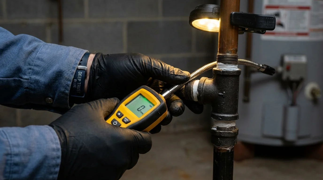 Gas leak detection with electronic sniffer by Johns Plumbing LLC in Ayden