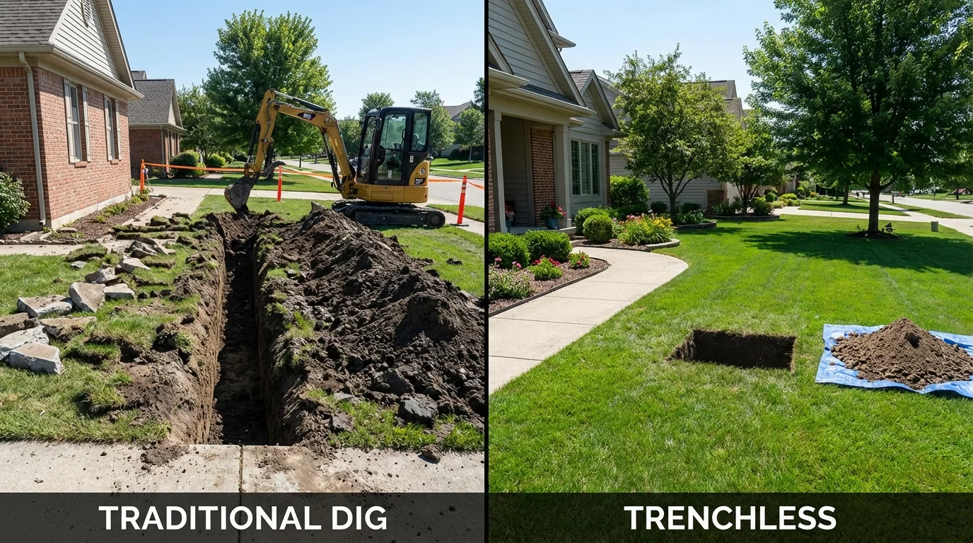 Trenchless sewer repair with minimal yard damage versus traditional excavation in Ayden, NC